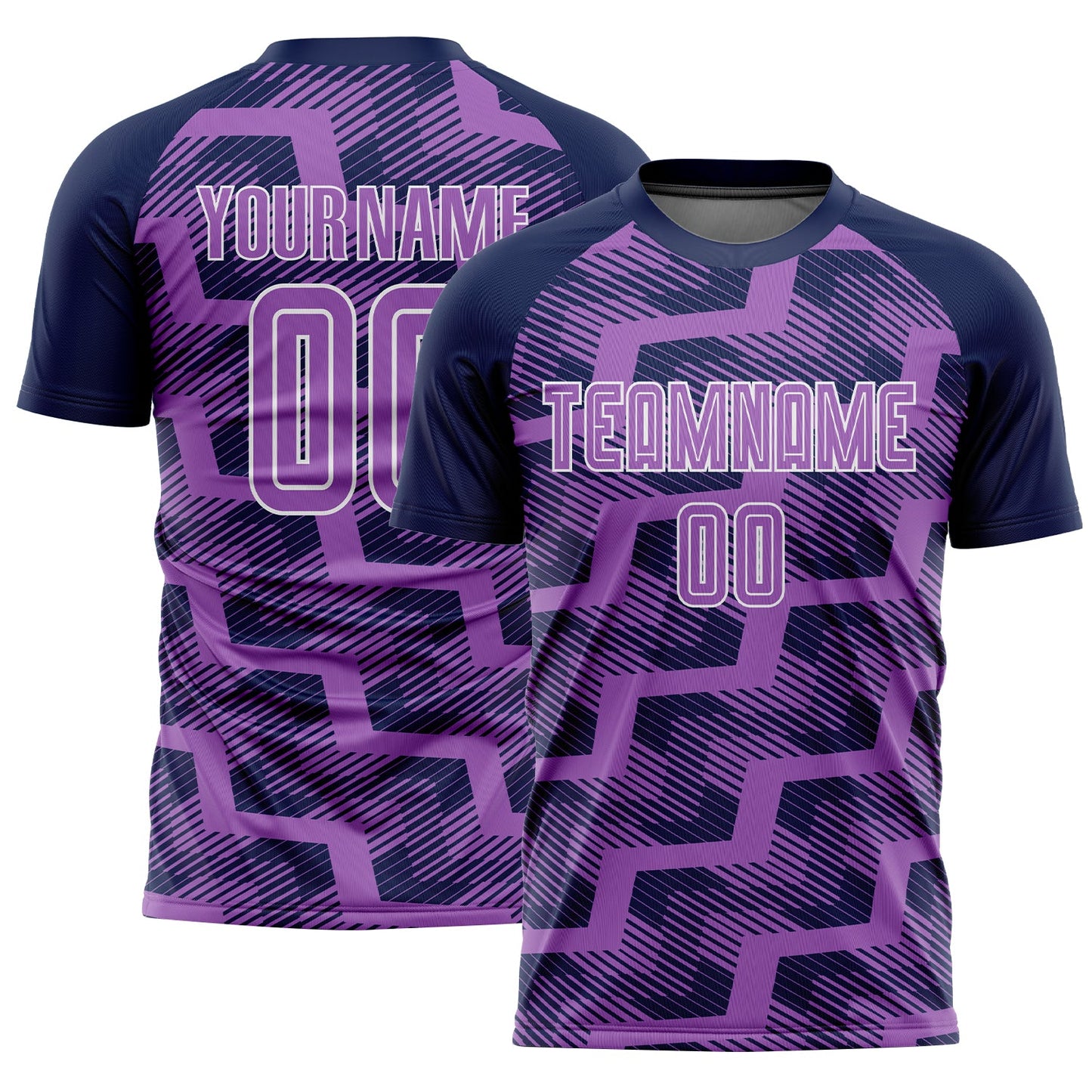 Custom Navy Medium Purple-White Line Sublimation Soccer Uniform Jersey - Main View