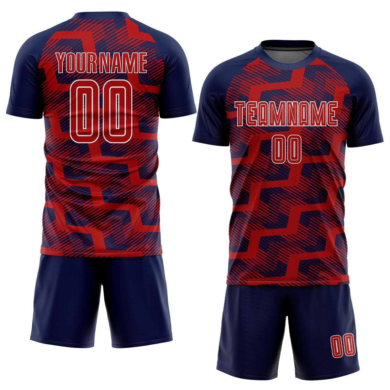 Custom Navy Red-White Line Sublimation Soccer Uniform Jersey view 2