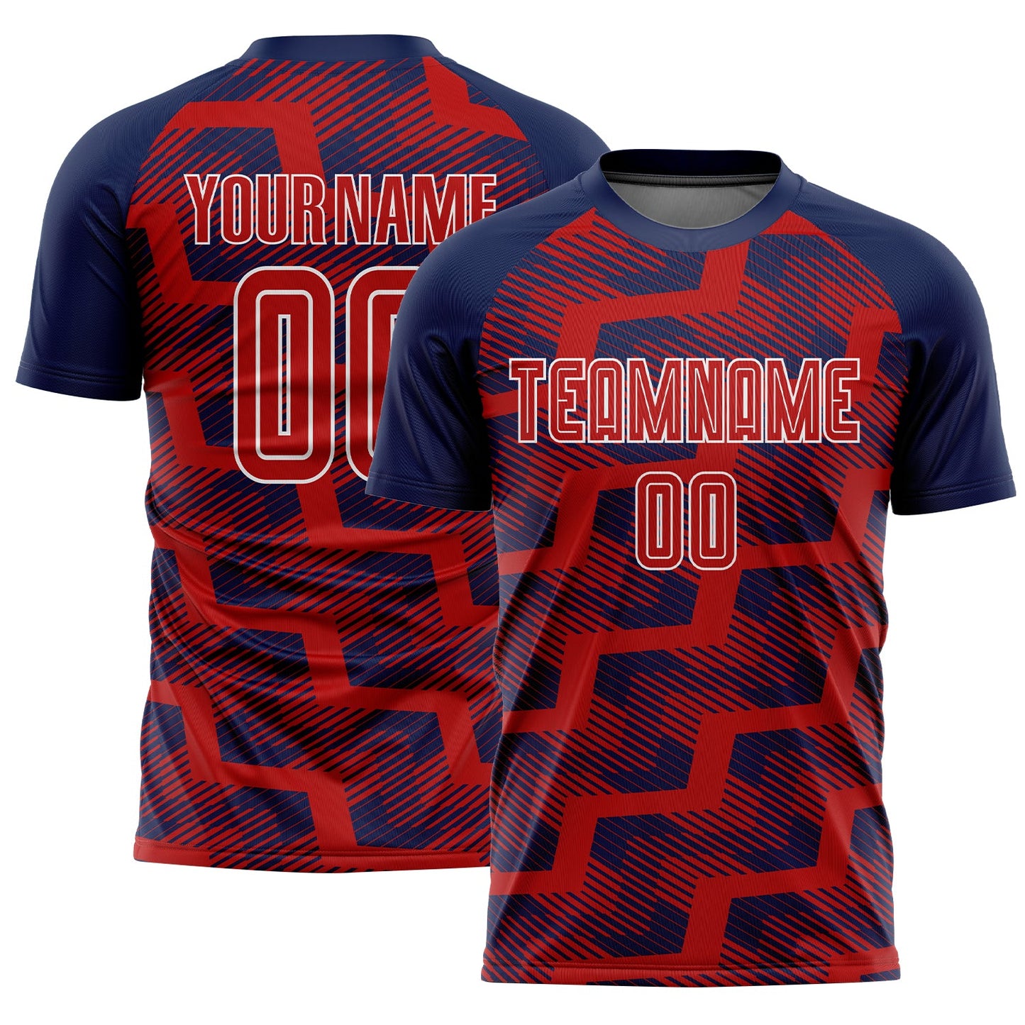 Custom Navy Red-White Line Sublimation Soccer Uniform Jersey - Main View
