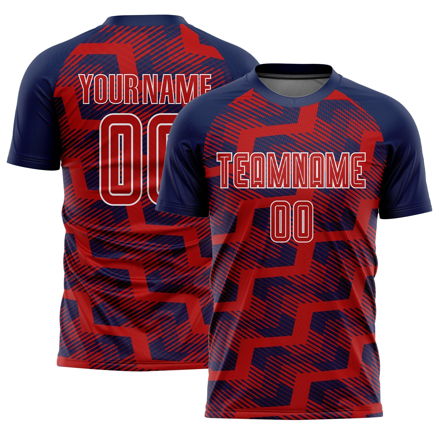 Custom Navy Red-White Line Sublimation Soccer Uniform Jersey - Main View