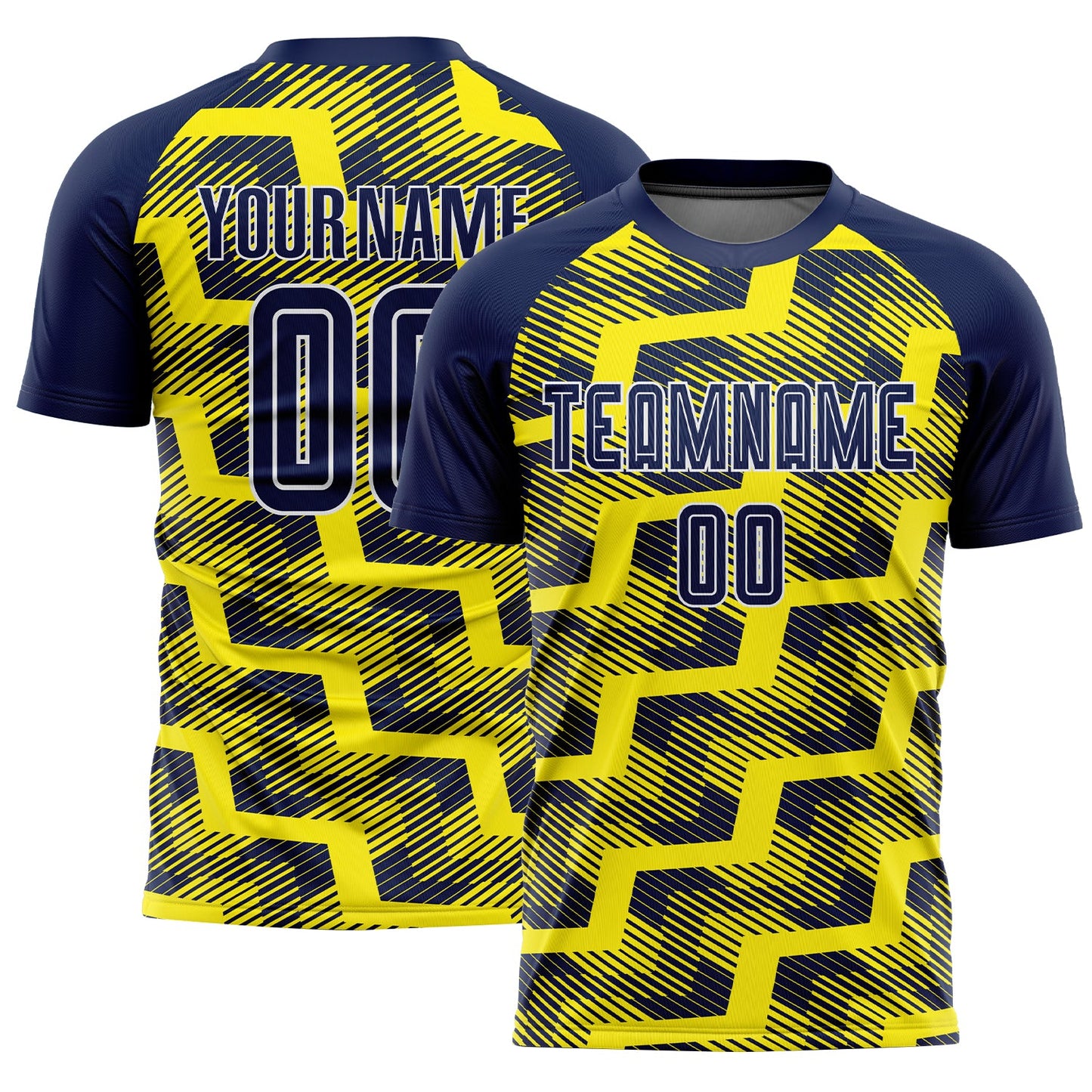 Custom Navy Light Yellow-White Line Sublimation Soccer Uniform Jersey - Main View