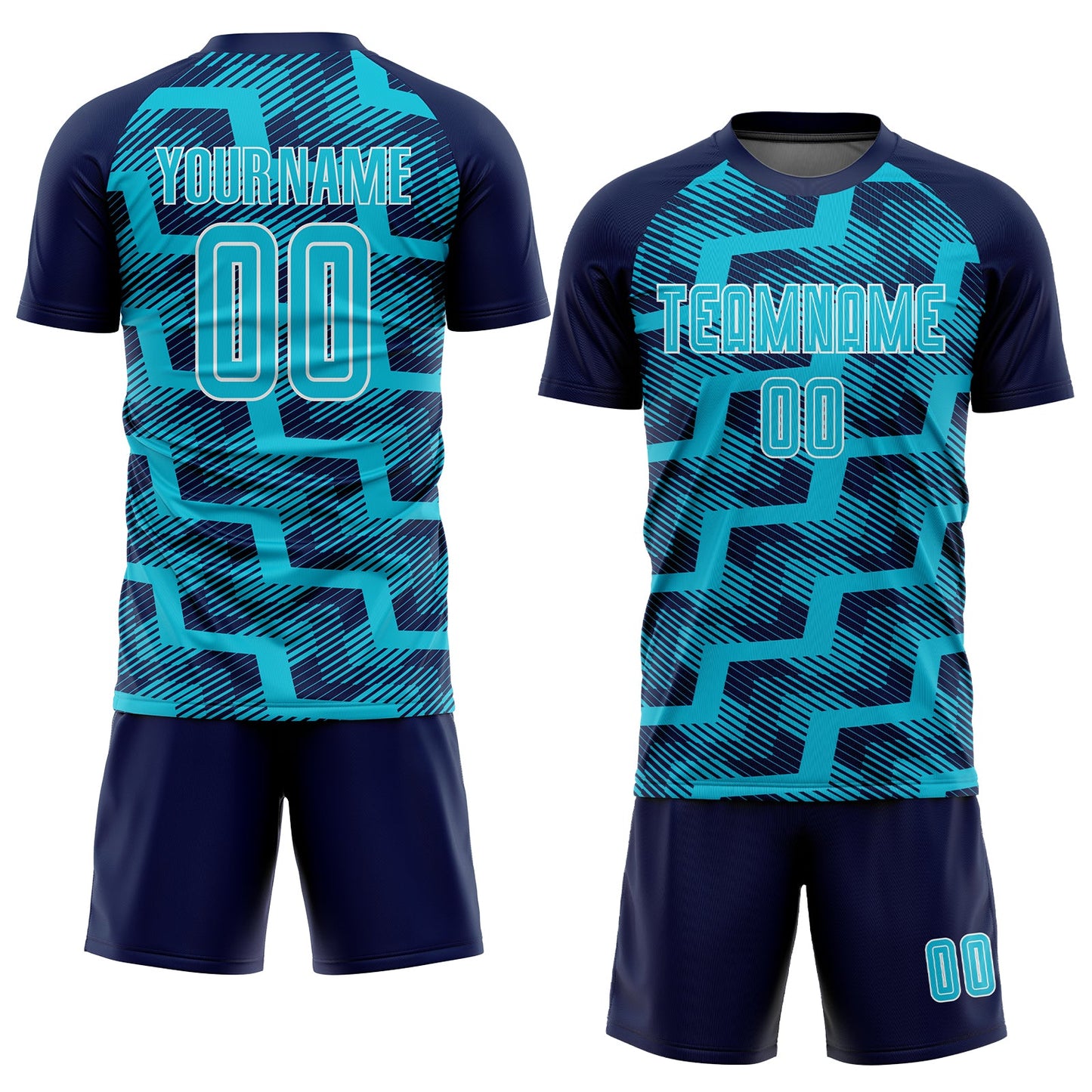 Custom Navy Lakes Blue-White Line Sublimation Soccer Uniform Jersey view 2