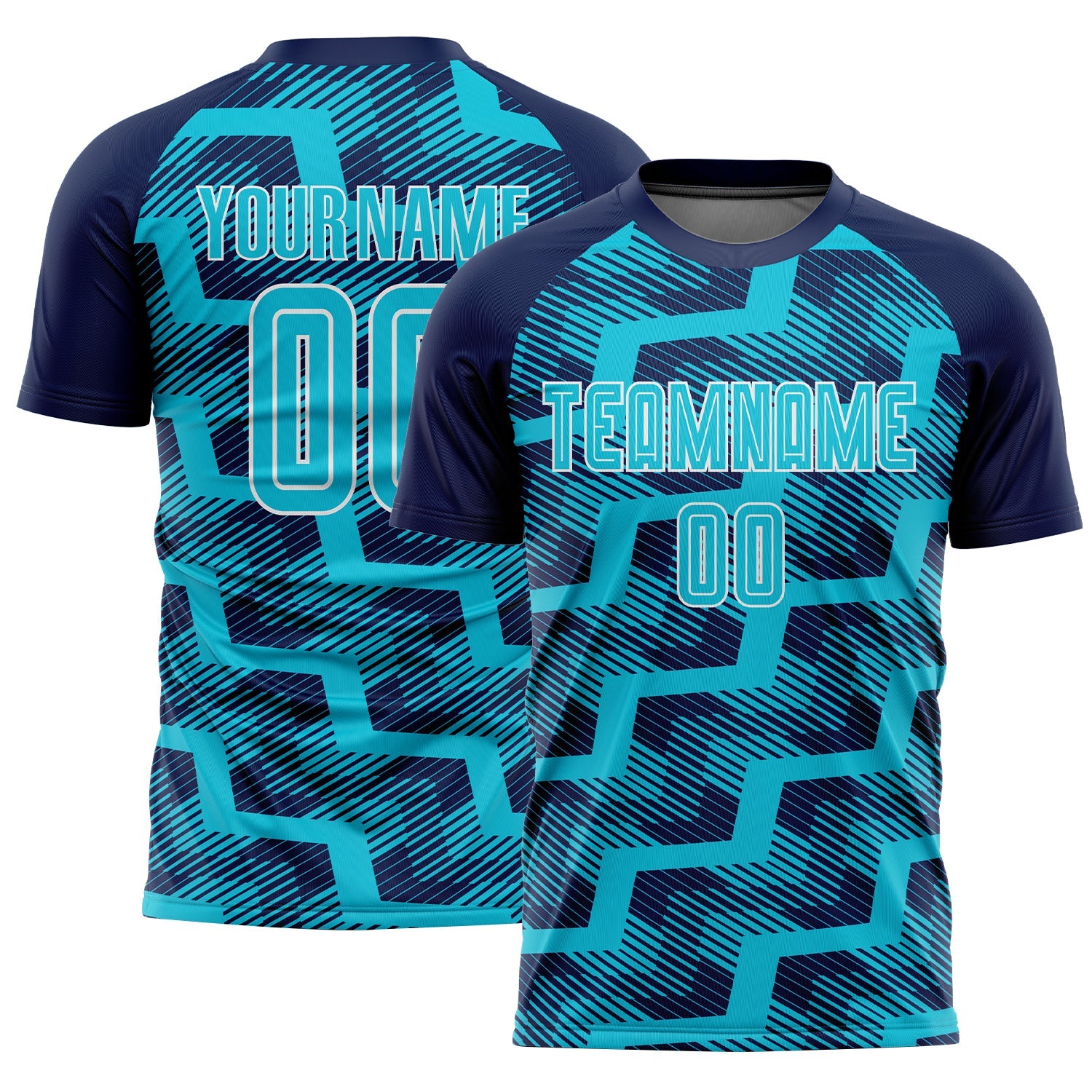 Custom Navy Lakes Blue-White Line Sublimation Soccer Uniform Jersey - Main View