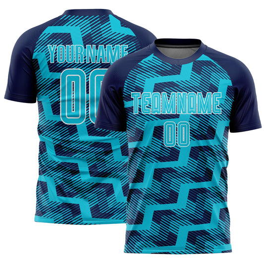 Custom Navy Lakes Blue-White Line Sublimation Soccer Uniform Jersey - Main View