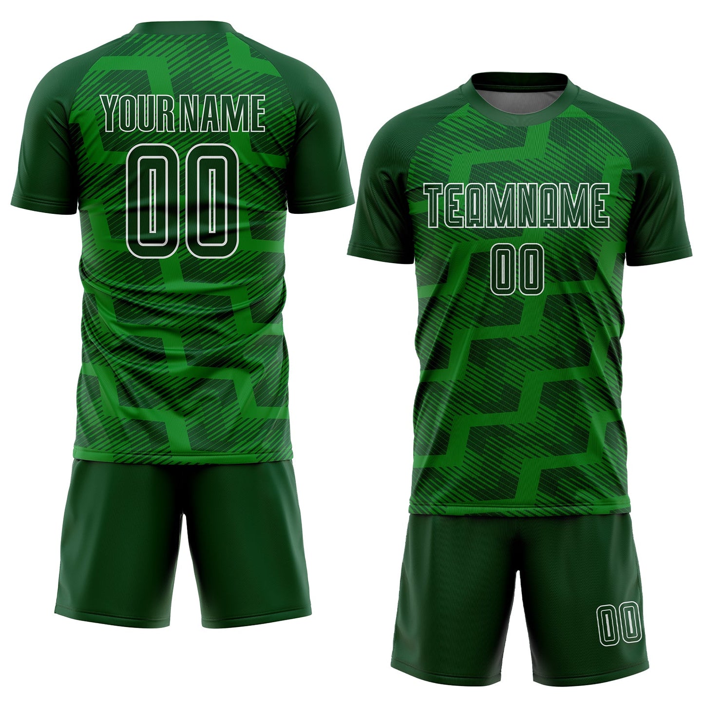 Custom Green Grass Green-White Line Sublimation Soccer Uniform Jersey view 2