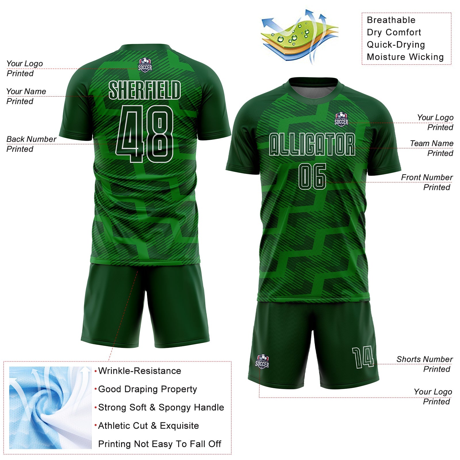 Custom Green Grass Green-White Line Sublimation Soccer Uniform Jersey view 4
