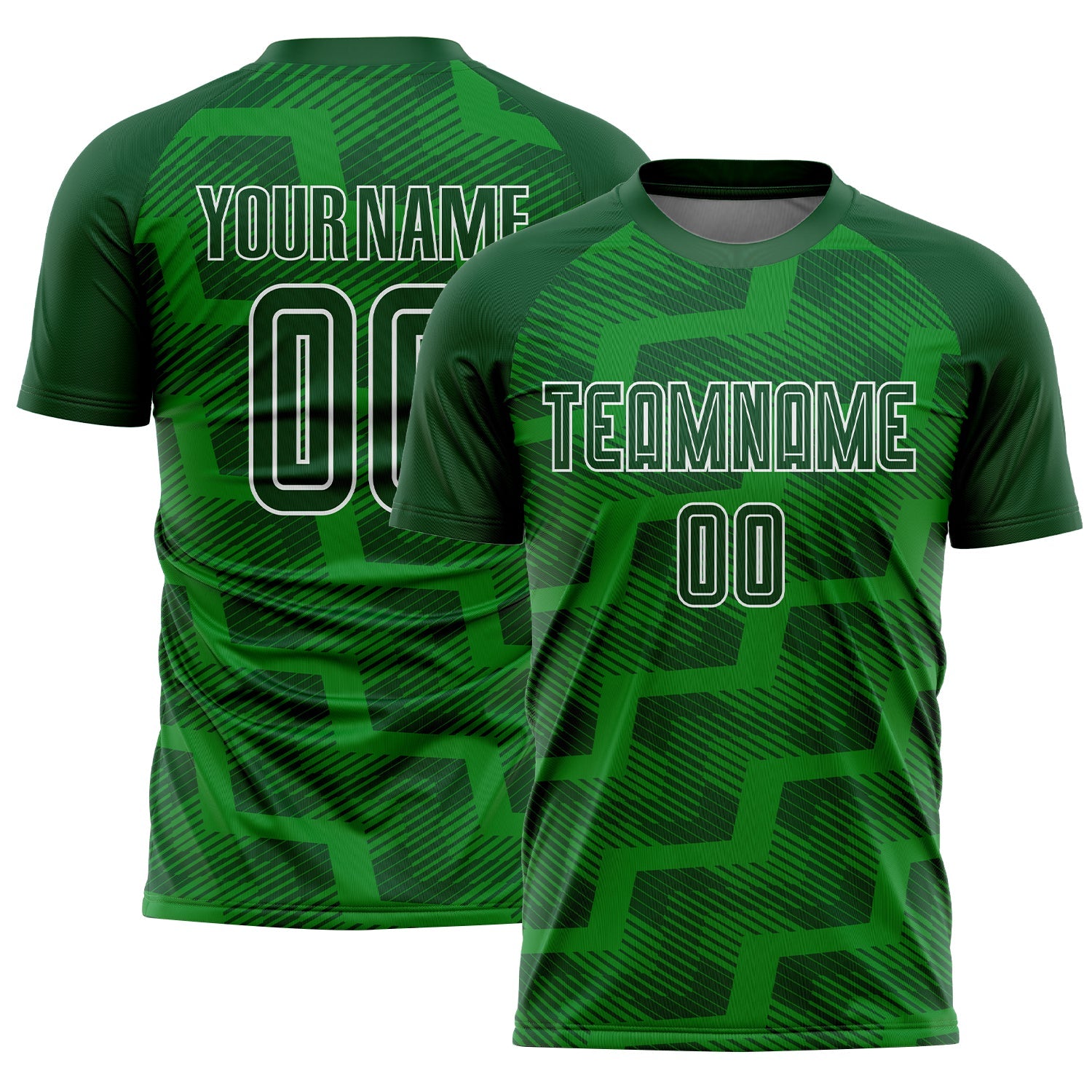 Custom Green Grass Green-White Line Sublimation Soccer Uniform Jersey - Main View