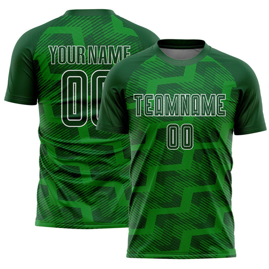 Custom Green Grass Green-White Line Sublimation Soccer Uniform Jersey - Main View