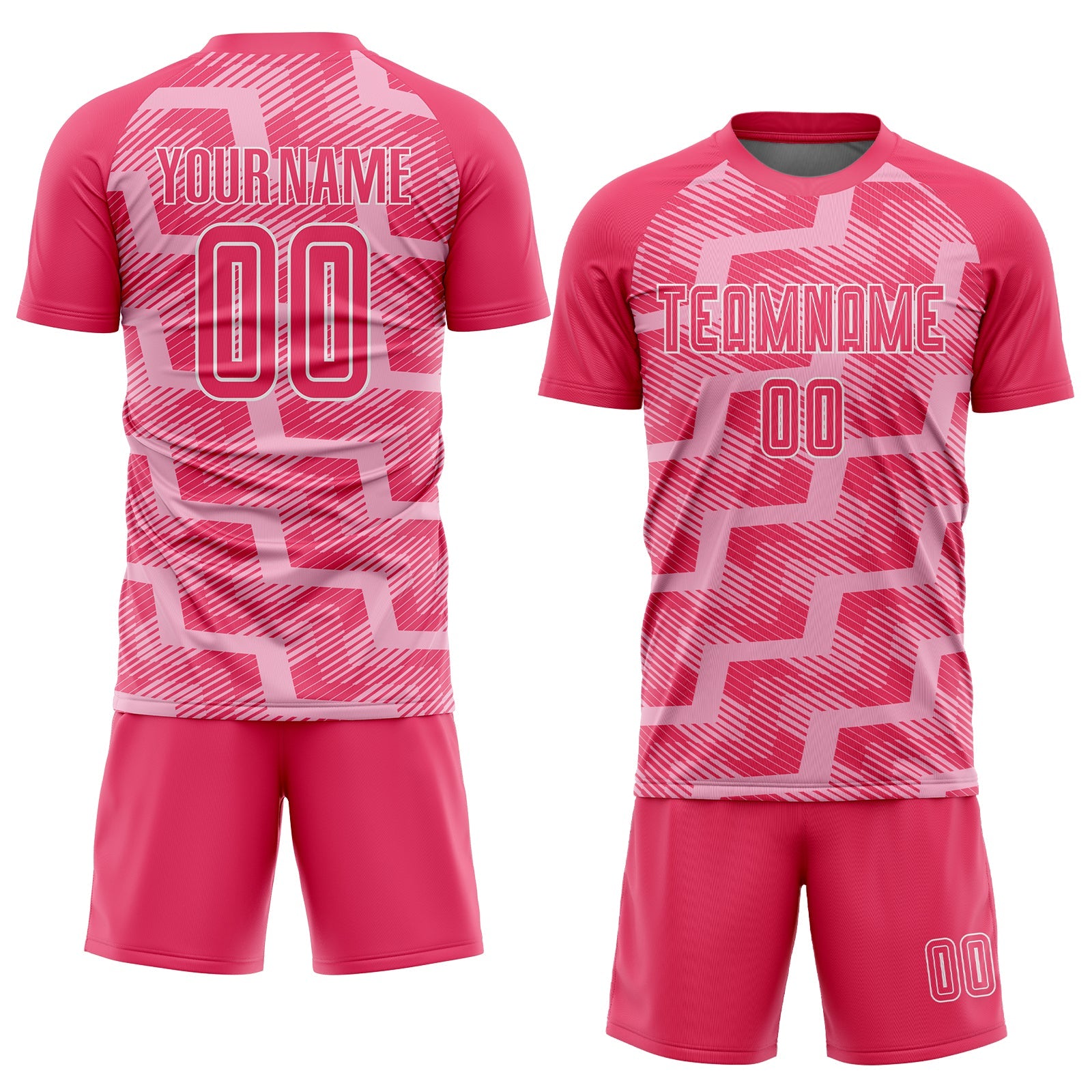 Custom Neon Pink Light Pink-White Line Sublimation Soccer Uniform Jersey view 2