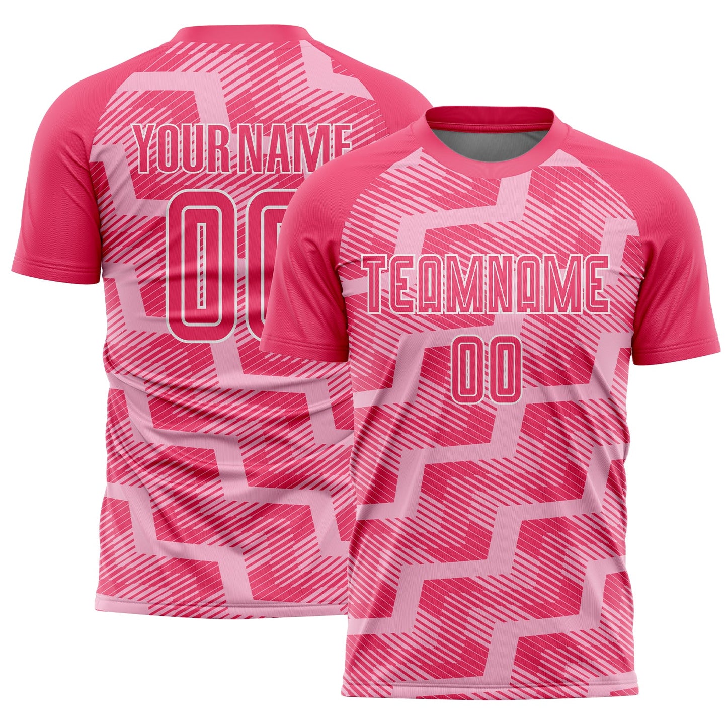Custom Neon Pink Light Pink-White Line Sublimation Soccer Uniform Jersey - Main View