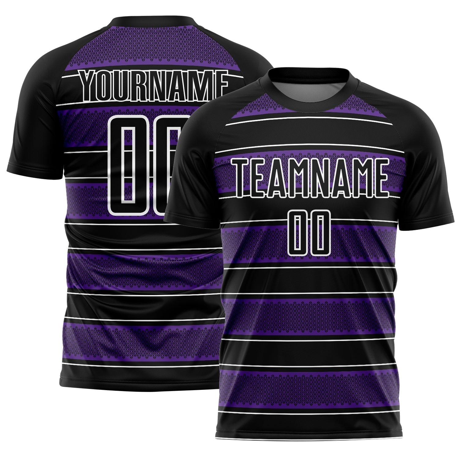 Custom Black Purple-White Geometric Shapes And Line Sublimation Soccer Uniform Jersey - Main View