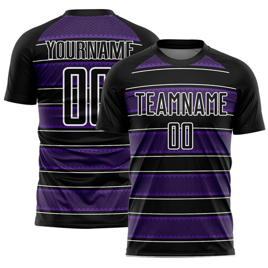 Custom Black Purple-White Geometric Shapes And Line Sublimation Soccer Uniform Jersey - Main View