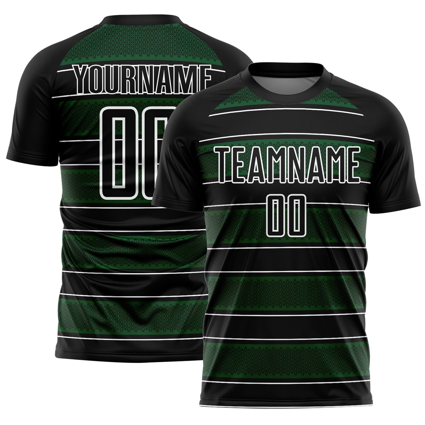 Custom Black Green-White Geometric Shapes And Line Sublimation Soccer Uniform Jersey - Main View