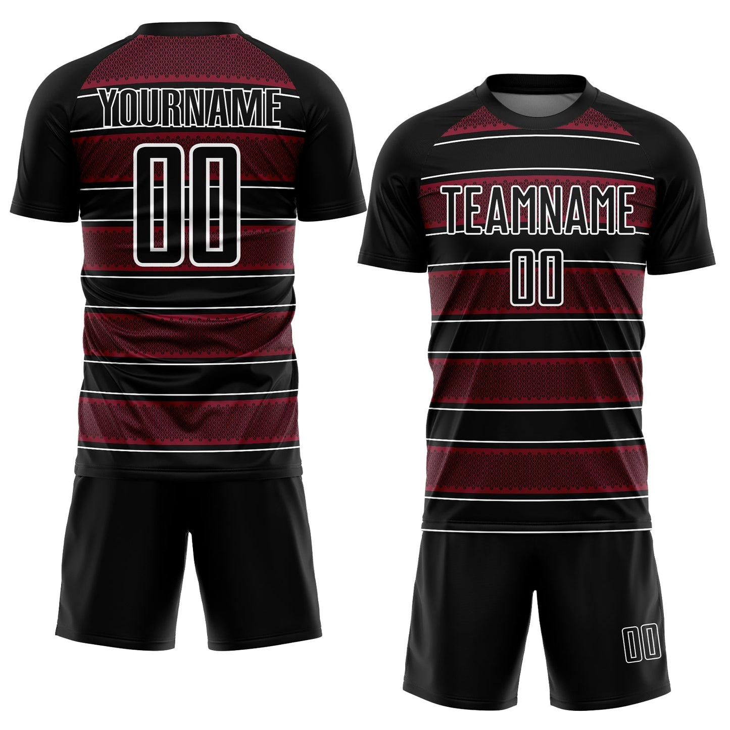 Custom Black Crimson-White Geometric Shapes And Line Sublimation Soccer Uniform Jersey view 2