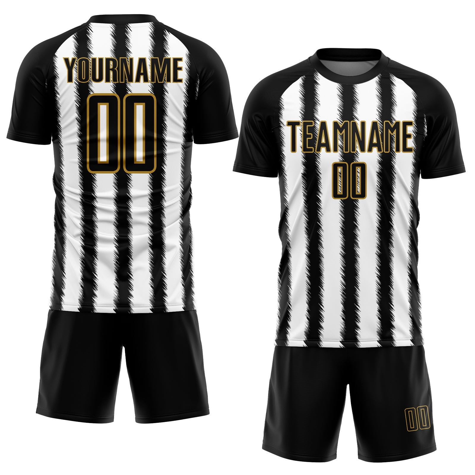 Custom Black White-Old Gold Line Sublimation Soccer Uniform Jersey view 2