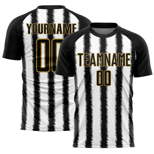 Custom Black White-Old Gold Line Sublimation Soccer Uniform Jersey - Main View