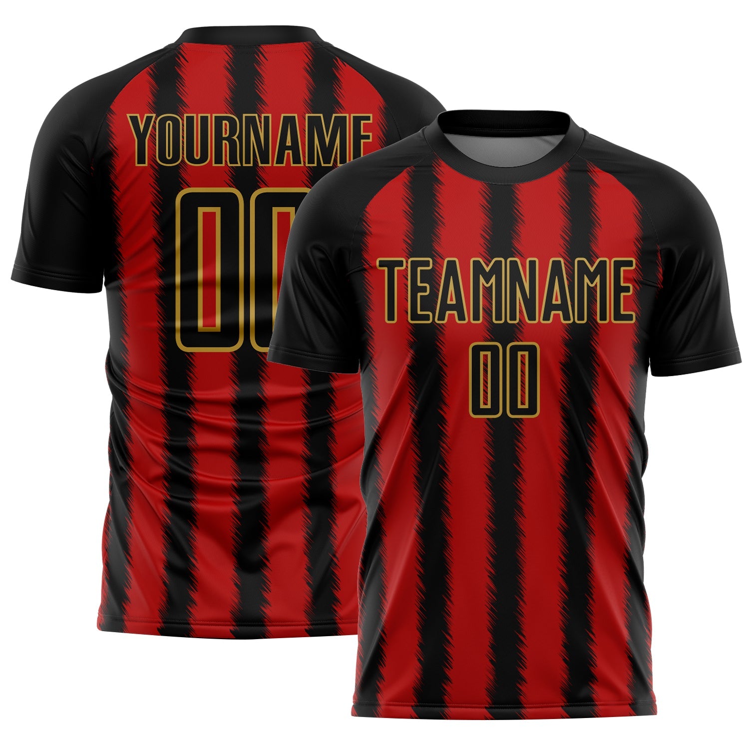 Custom Black Red-Old Gold Line Sublimation Soccer Uniform Jersey - Main View