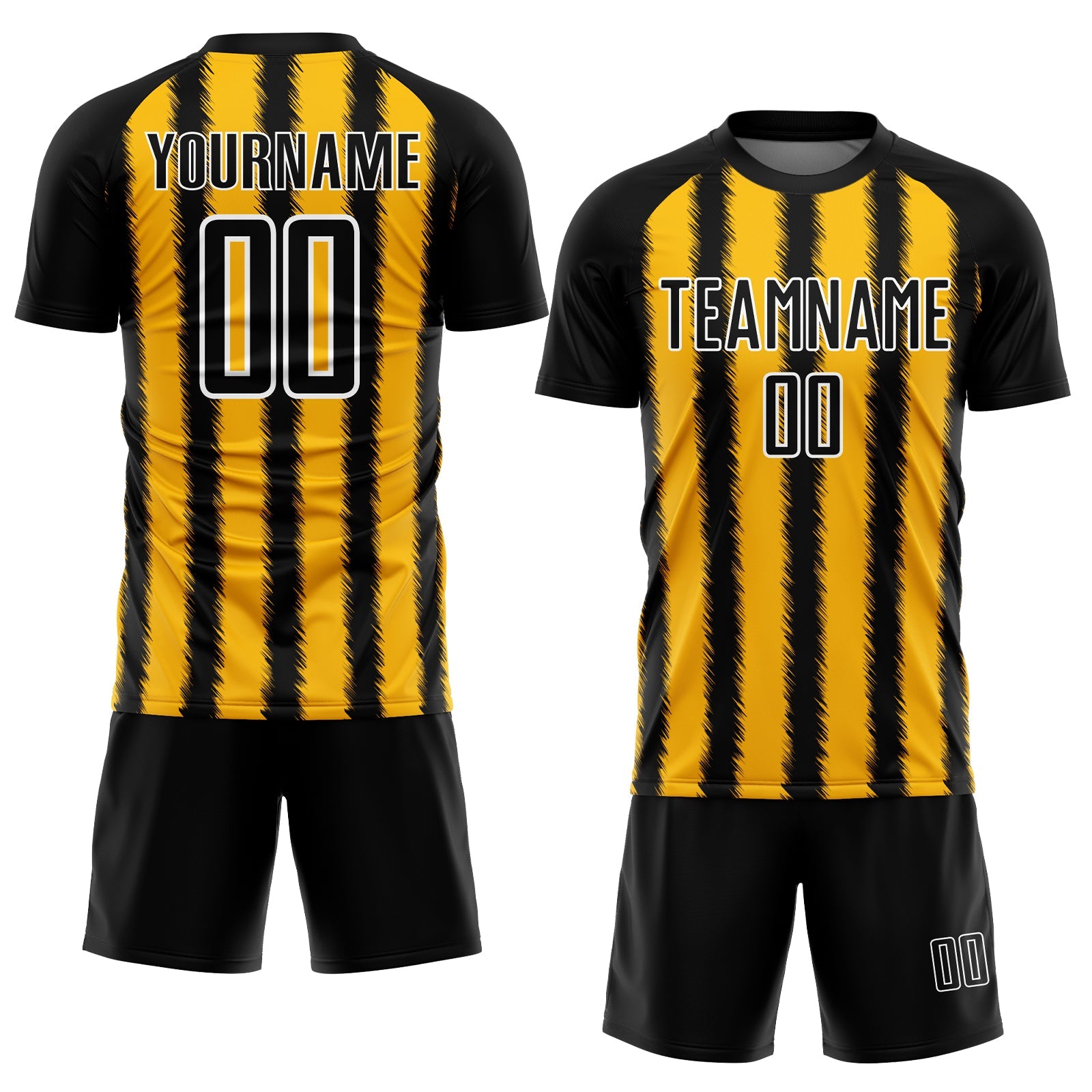 Custom Black Gold-White Line Sublimation Soccer Uniform Jersey view 2