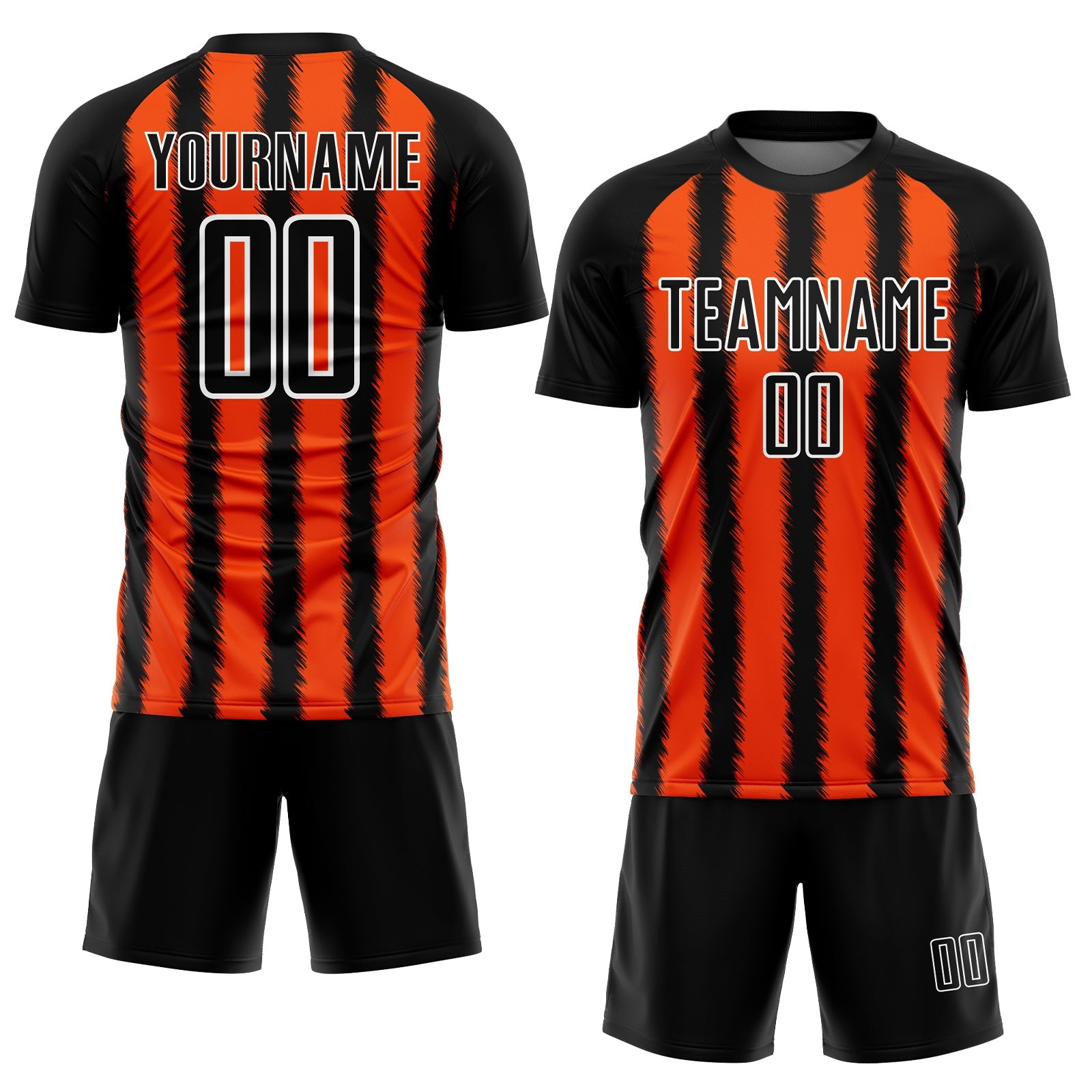 Custom Black Orange-White Line Sublimation Soccer Uniform Jersey view 2