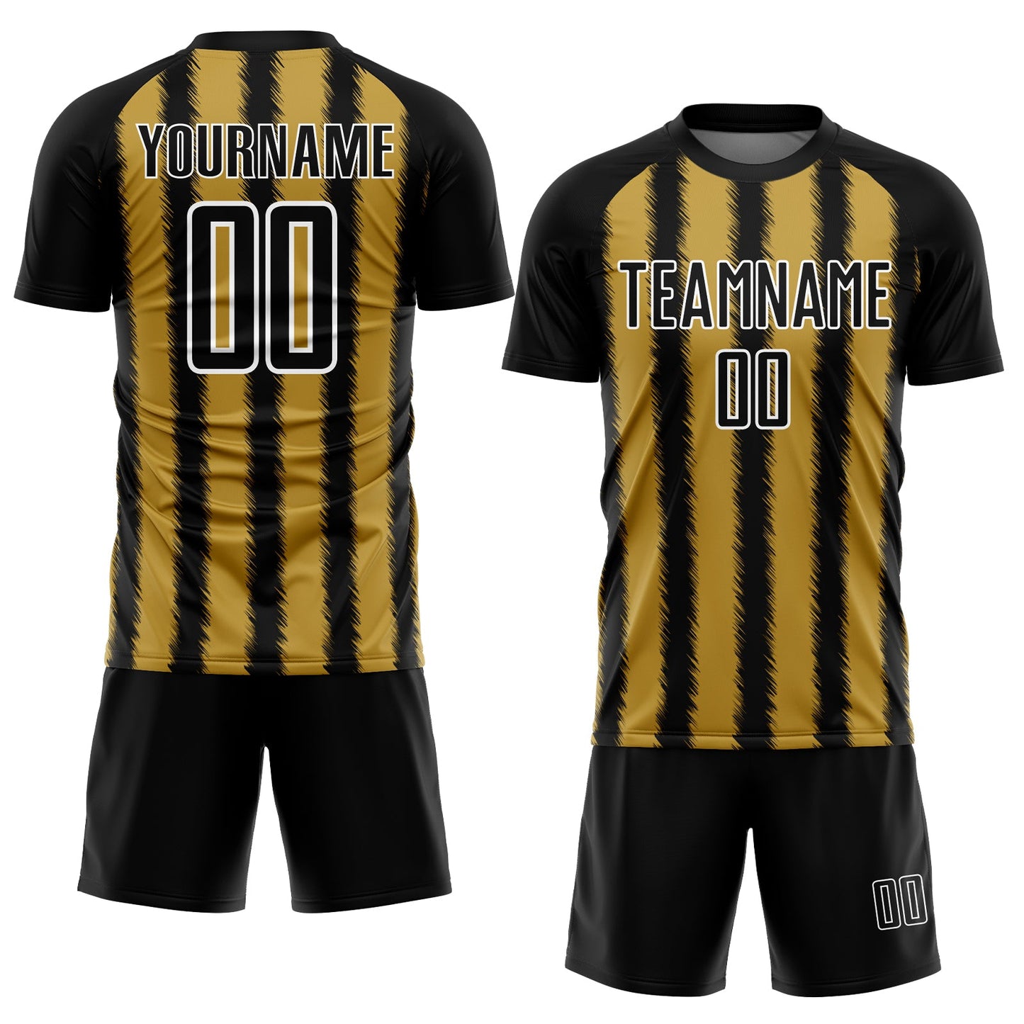 Custom Black Old Gold-White Line Sublimation Soccer Uniform Jersey view 2