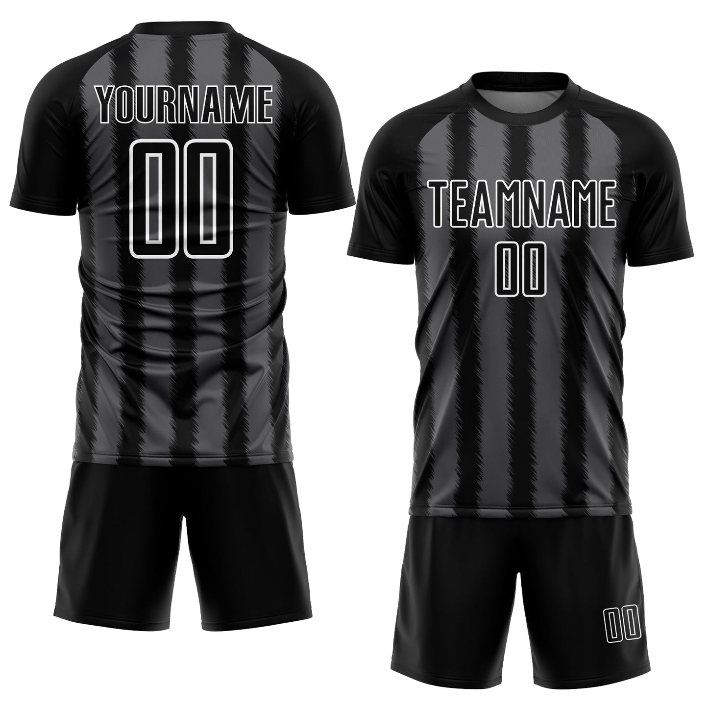 Custom Black Steel Gray-White Line Sublimation Soccer Uniform Jersey view 2