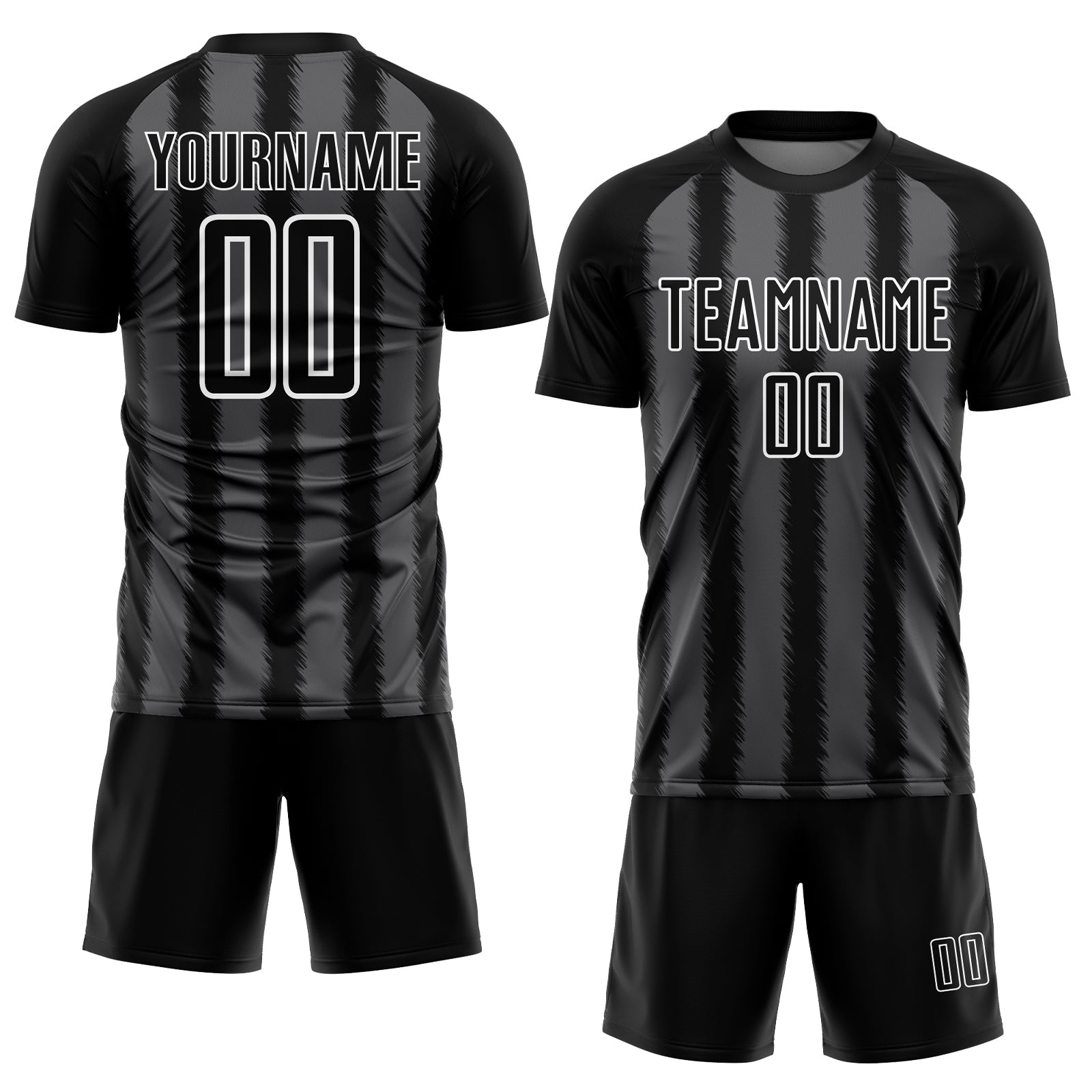 Custom Black Steel Gray-White Line Sublimation Soccer Uniform Jersey view 2