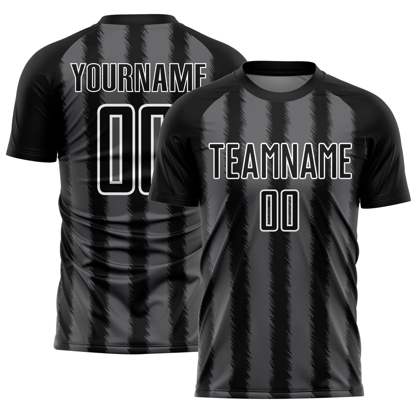 Custom Black Steel Gray-White Line Sublimation Soccer Uniform Jersey - Main View