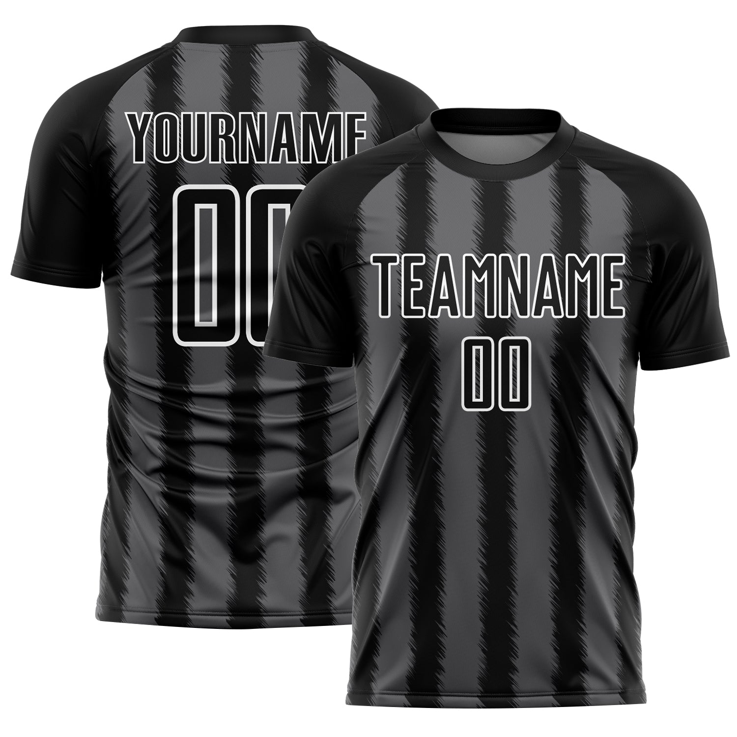 Custom Black Steel Gray-White Line Sublimation Soccer Uniform Jersey - Main View