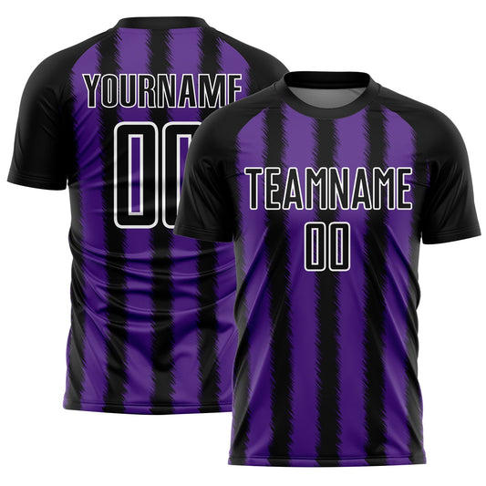 Custom Black Purple-White Line Sublimation Soccer Uniform Jersey - Main View