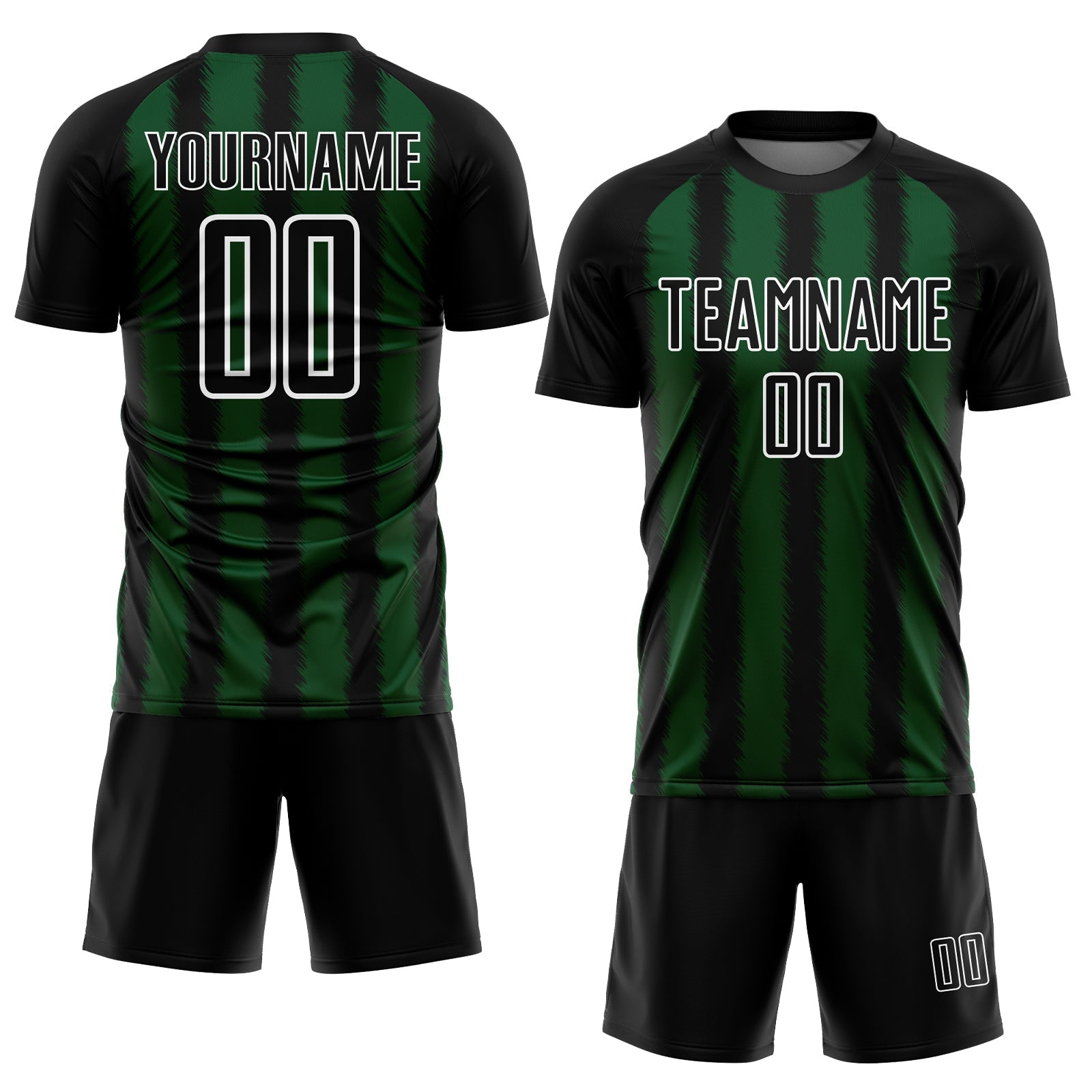 Custom Black Green-White Line Sublimation Soccer Uniform Jersey view 2