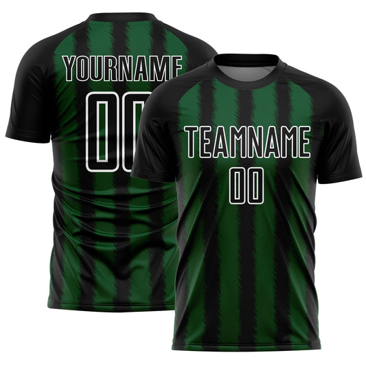 Custom Black Green-White Line Sublimation Soccer Uniform Jersey - Main View