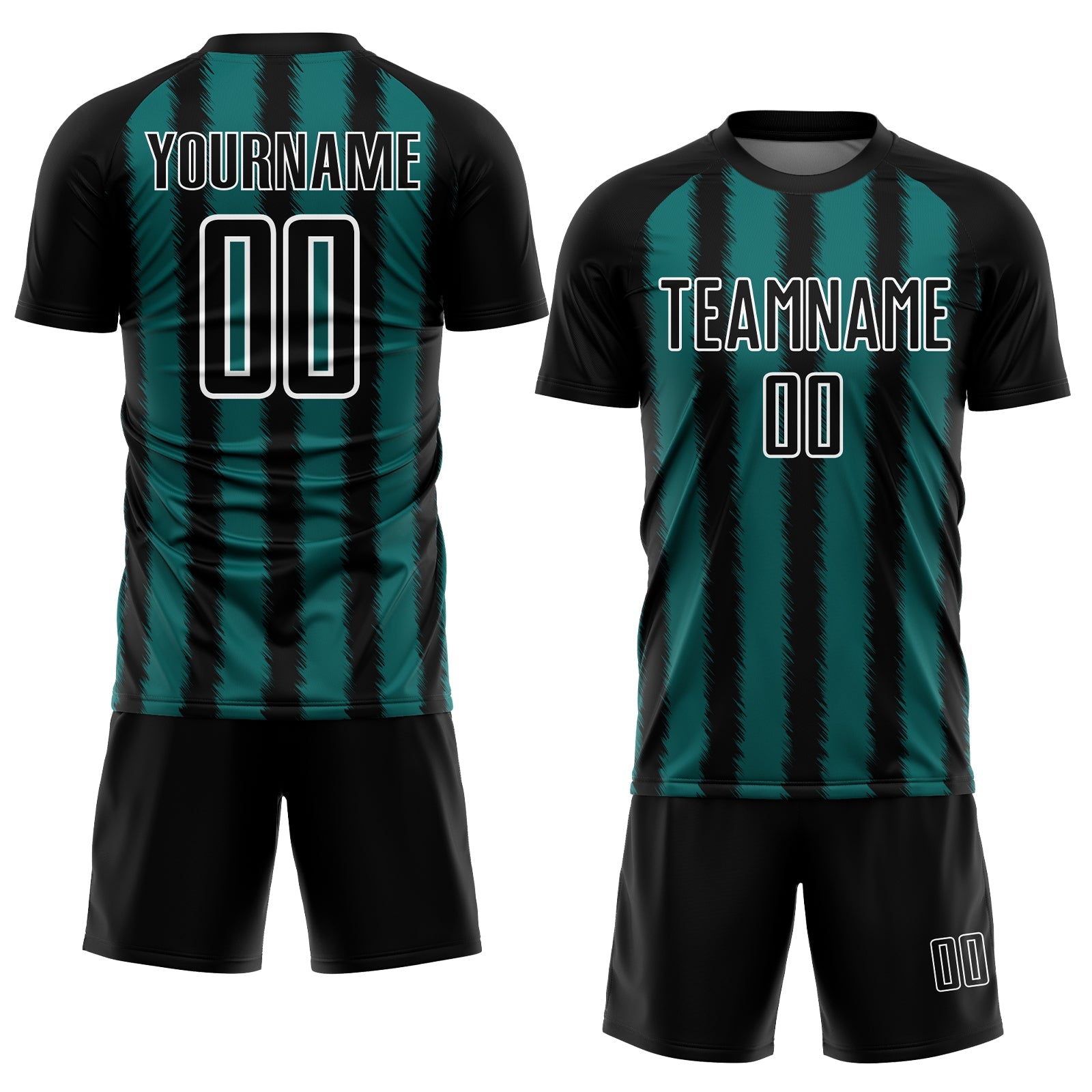 Custom Black Teal-White Line Sublimation Soccer Uniform Jersey view 2