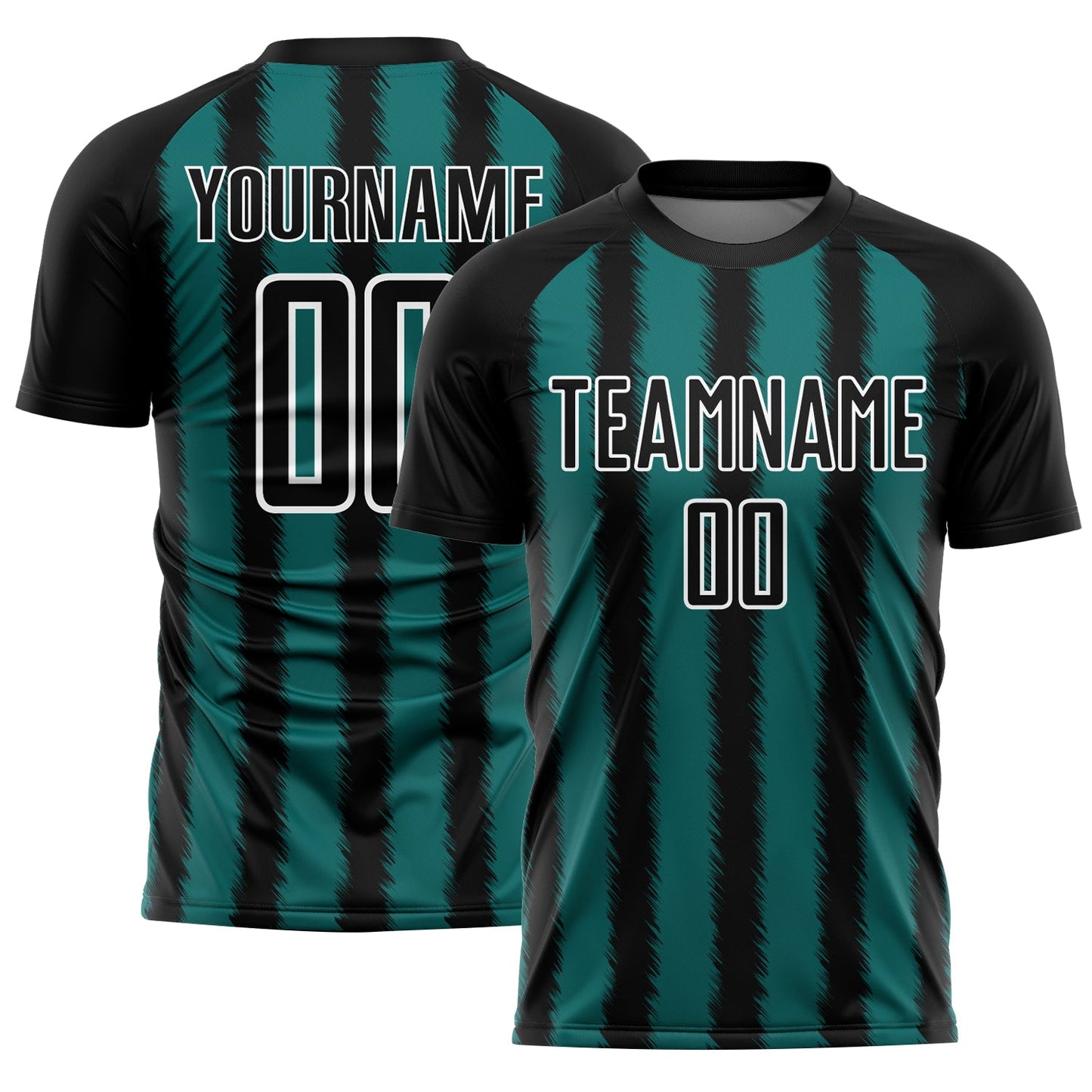 Custom Black Teal-White Line Sublimation Soccer Uniform Jersey - Main View