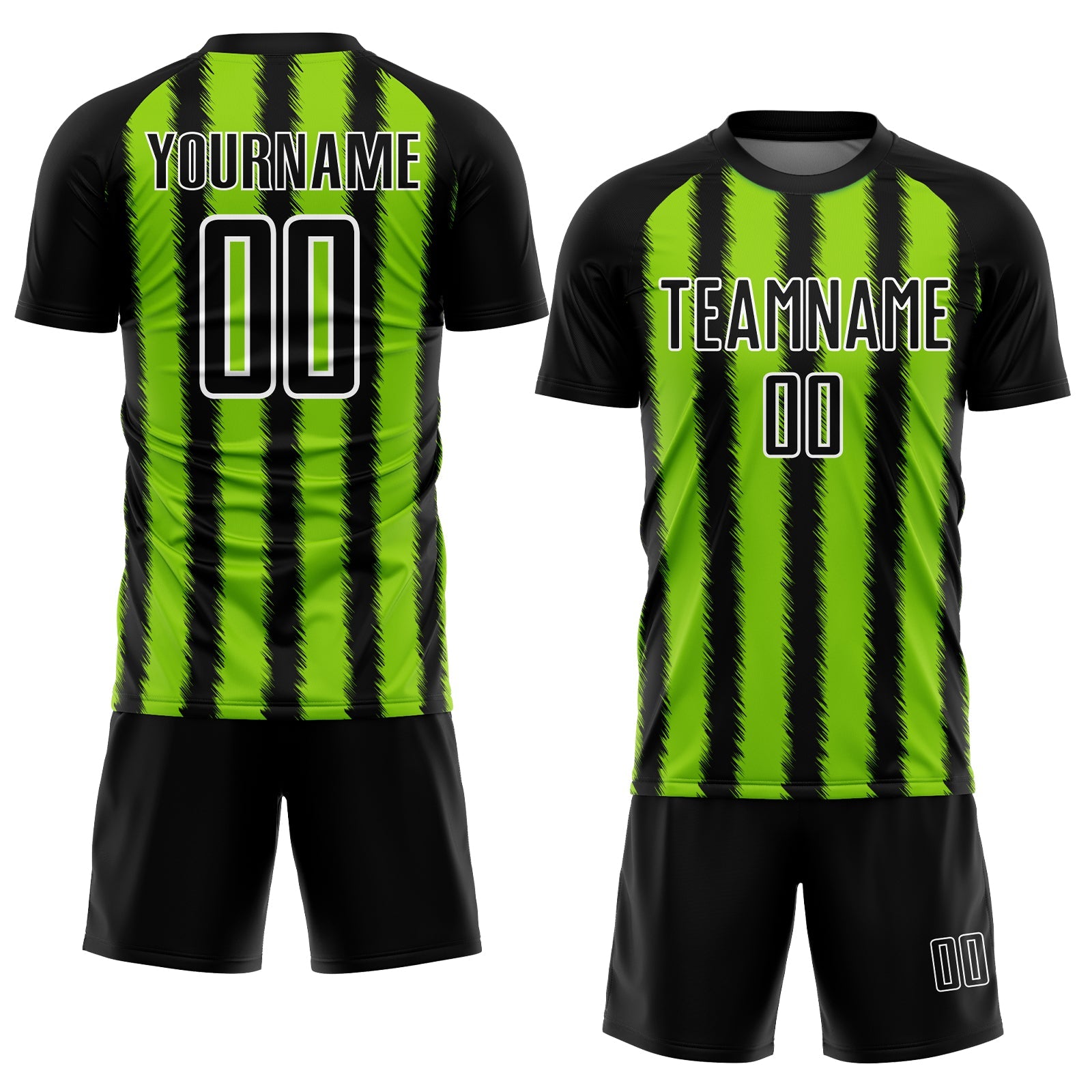 Custom Black Neon Green-White Line Sublimation Soccer Uniform Jersey view 2