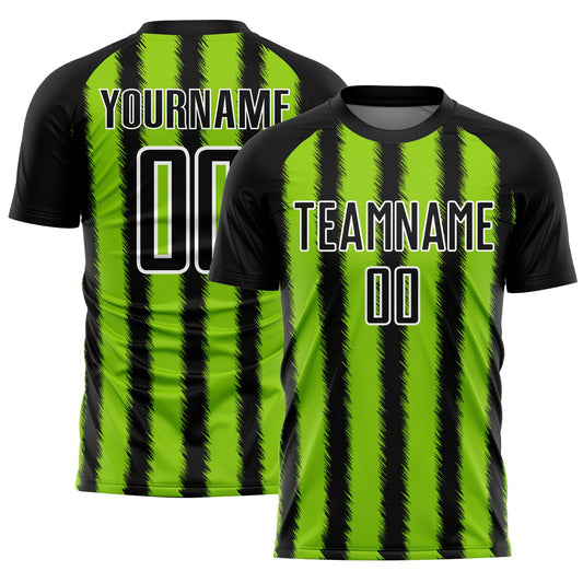 Custom Black Neon Green-White Line Sublimation Soccer Uniform Jersey - Main View