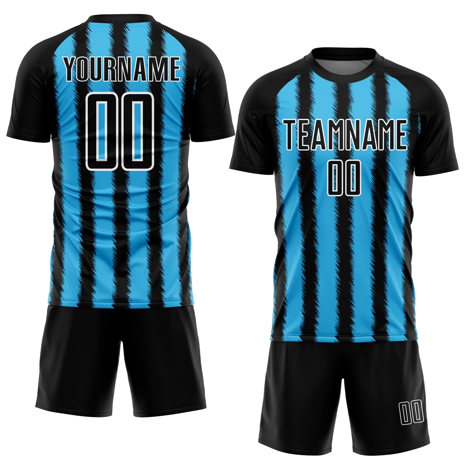 Custom Black Sky Blue-White Line Sublimation Soccer Uniform Jersey view 2