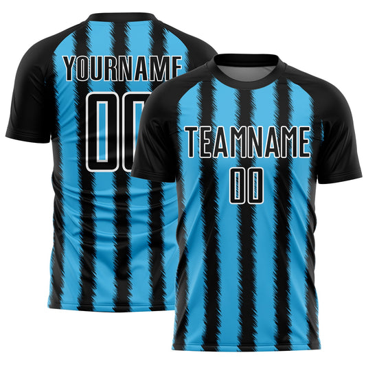 Custom Black Sky Blue-White Line Sublimation Soccer Uniform Jersey - Main View