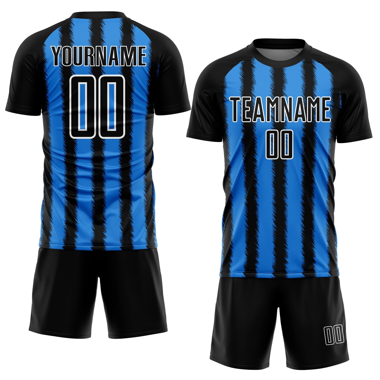 Custom Black Powder Blue-White Line Sublimation Soccer Uniform Jersey view 2