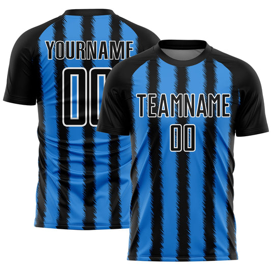 Custom Black Powder Blue-White Line Sublimation Soccer Uniform Jersey - Main View