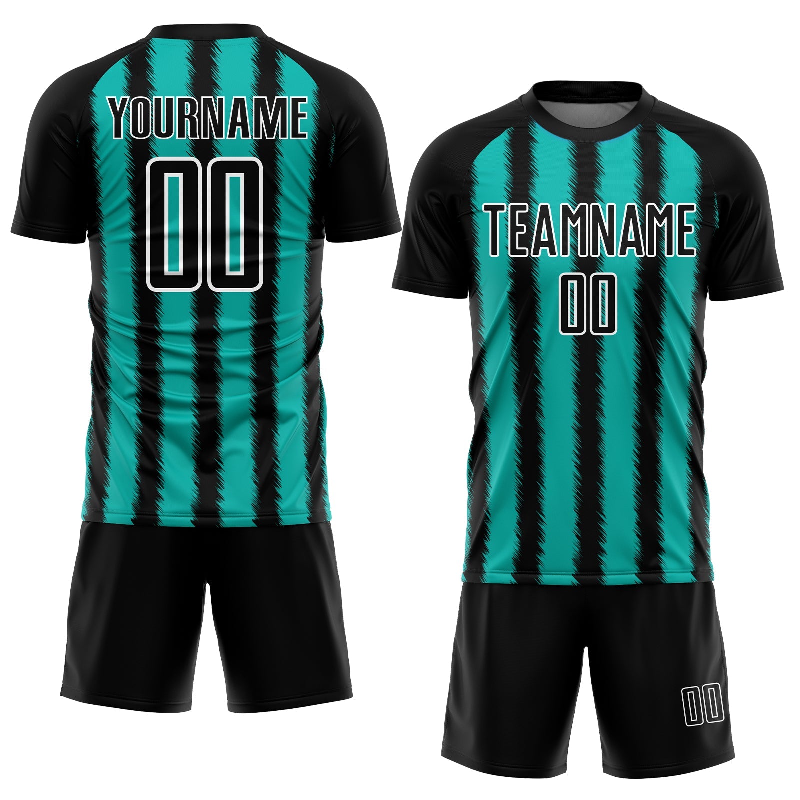 Custom Black Aqua-White Line Sublimation Soccer Uniform Jersey view 2