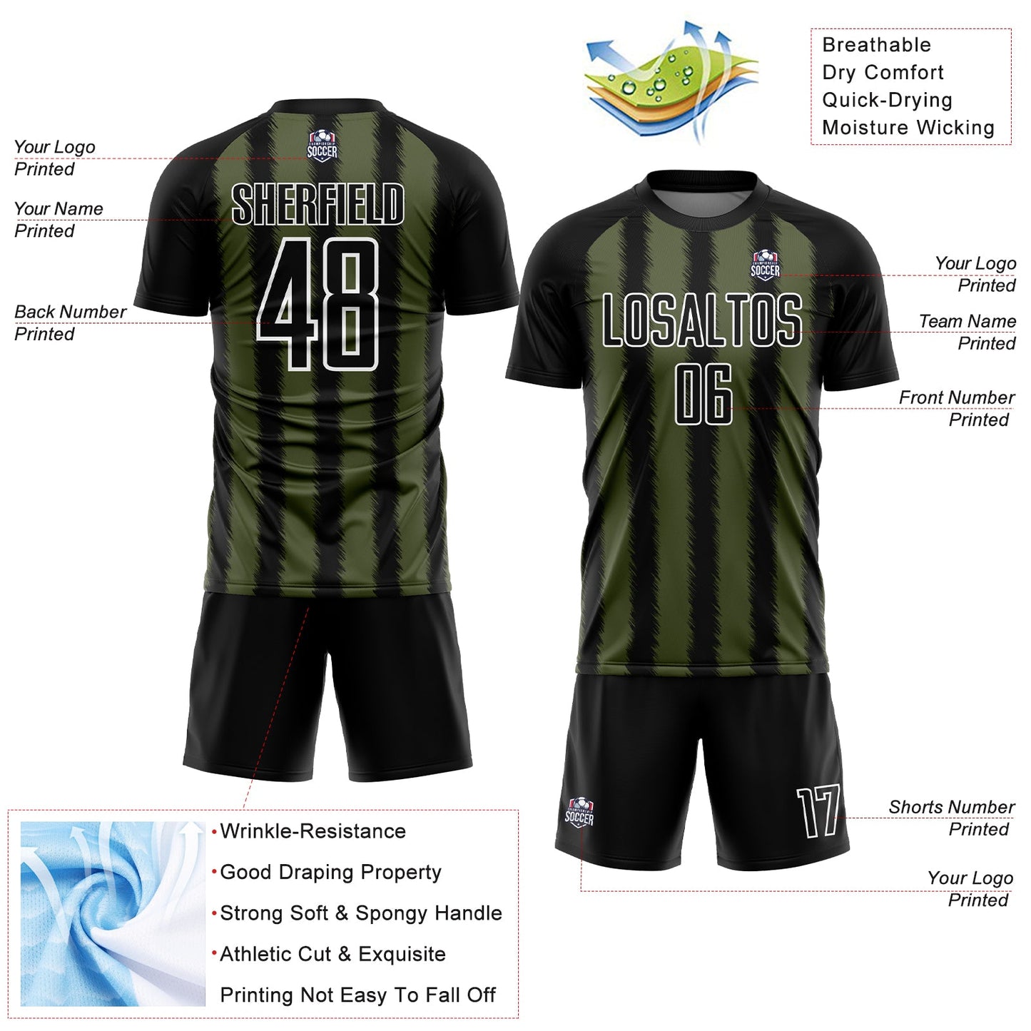 Custom Black Olive-White Line Sublimation Soccer Uniform Jersey view 4