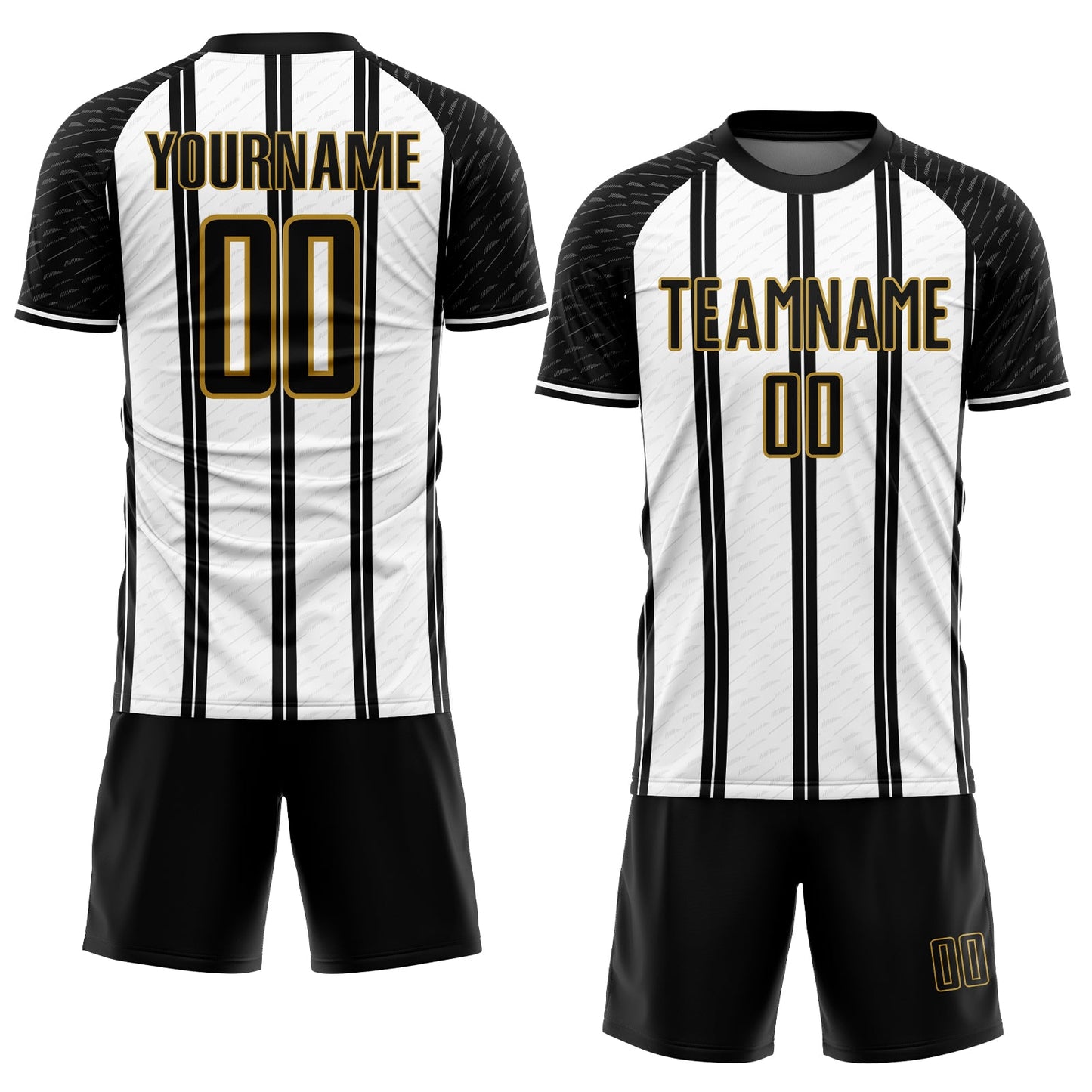 Custom Black White-Old Gold Line Sublimation Soccer Uniform Jersey view 2