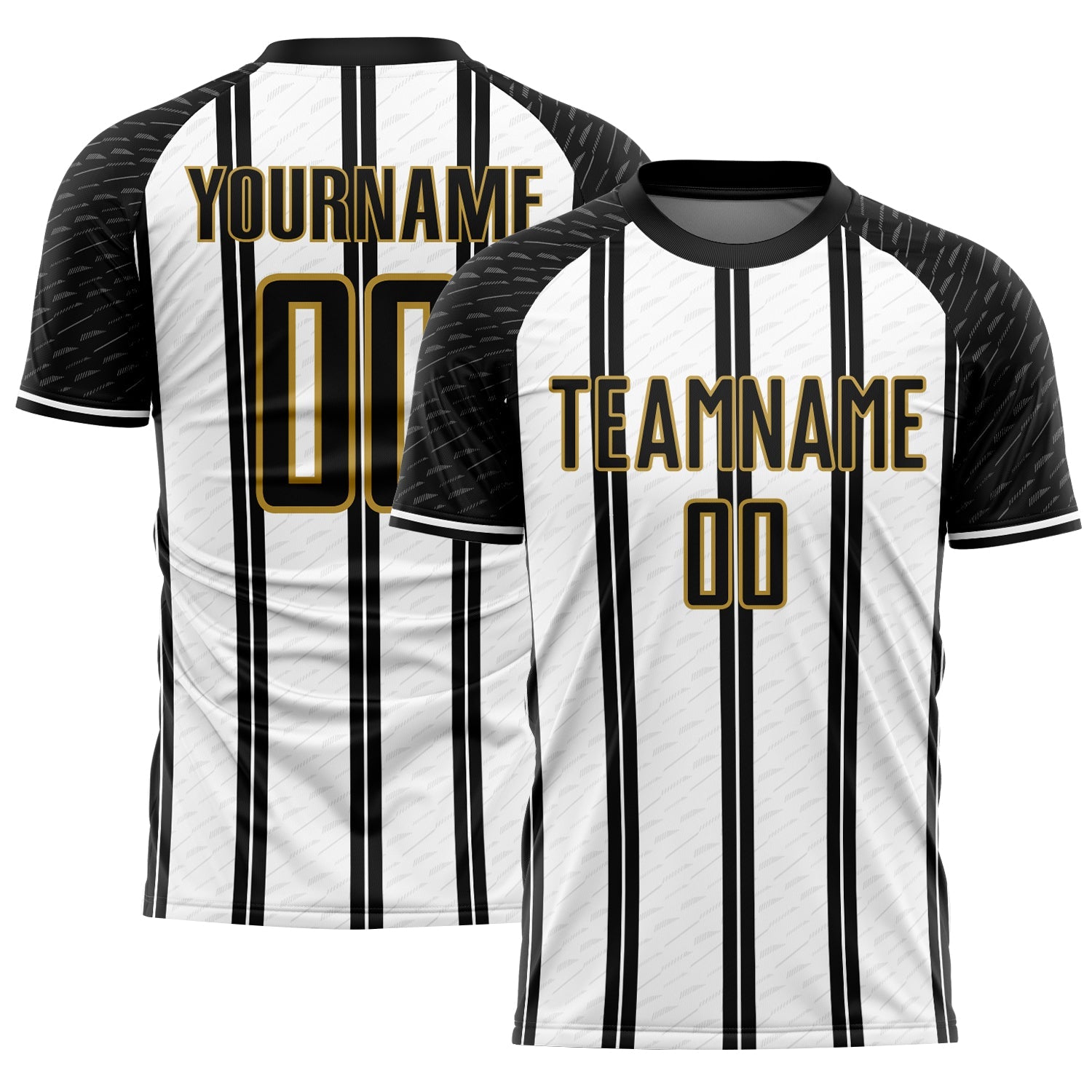 Custom Black White-Old Gold Line Sublimation Soccer Uniform Jersey - Main View
