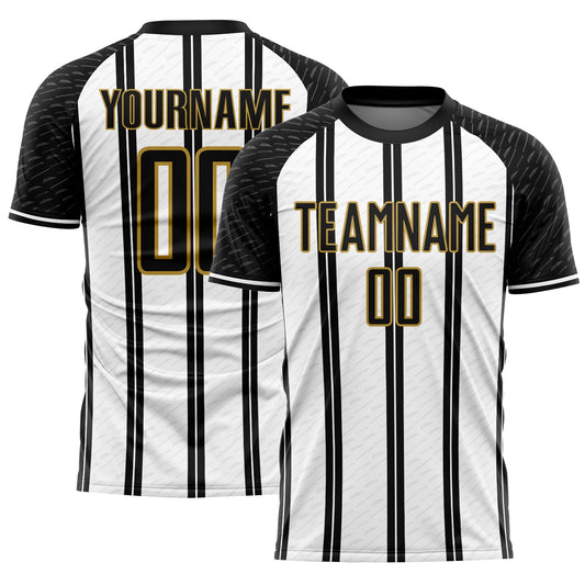 Custom Black White-Old Gold Line Sublimation Soccer Uniform Jersey - Main View