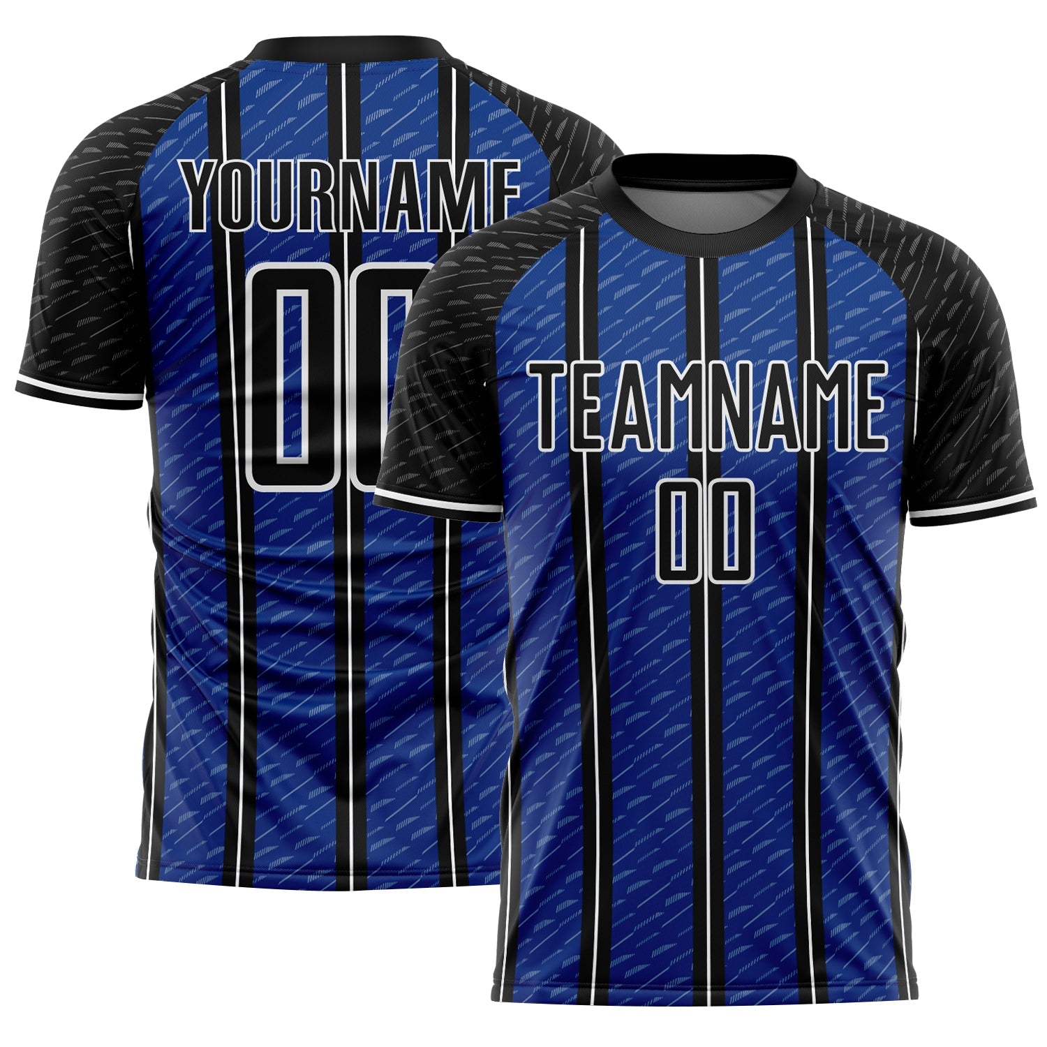 Custom Black Royal-White Line Sublimation Soccer Uniform Jersey - Main View