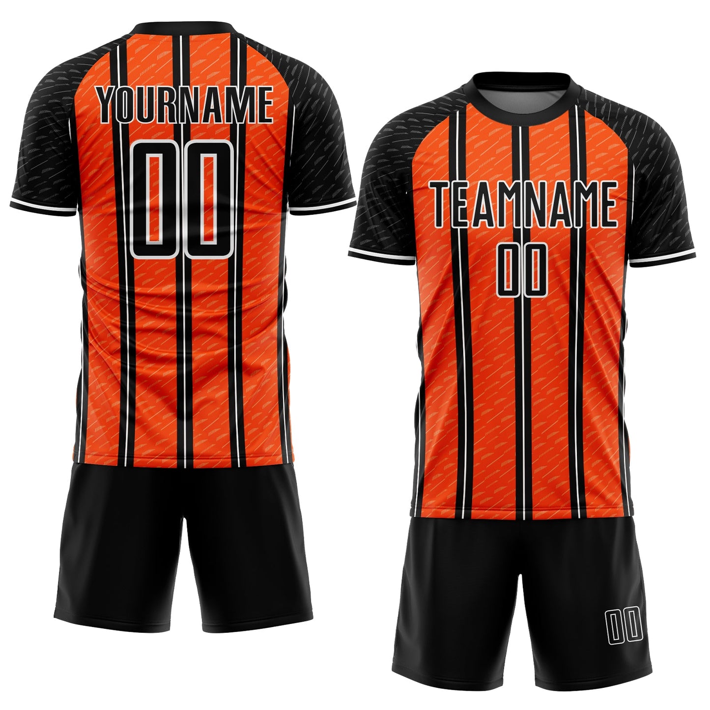 Custom Black Orange-White Line Sublimation Soccer Uniform Jersey view 2