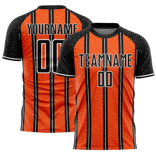 Custom Black Orange-White Line Sublimation Soccer Uniform Jersey - Main View