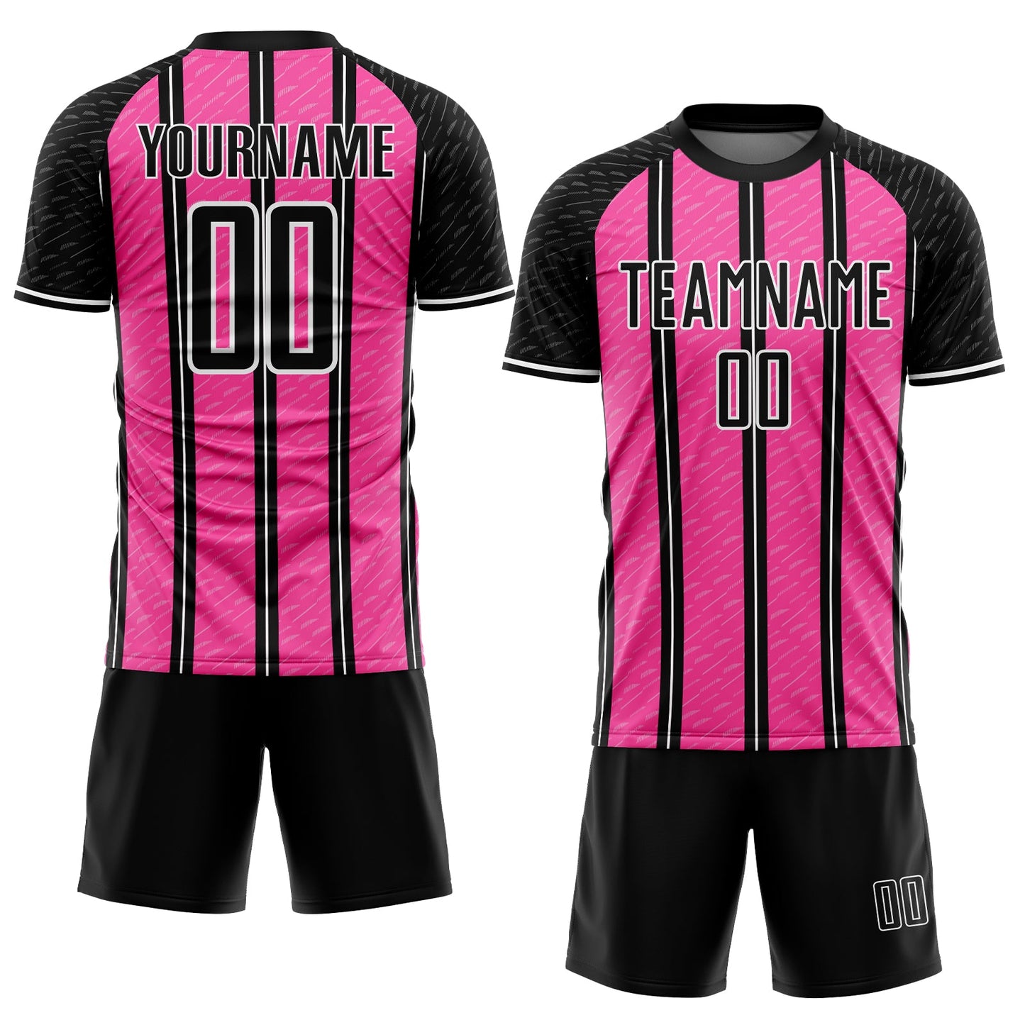 Custom Black Pink-White Line Sublimation Soccer Uniform Jersey view 2