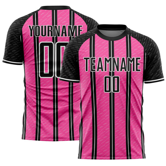 Custom Black Pink-White Line Sublimation Soccer Uniform Jersey - Main View