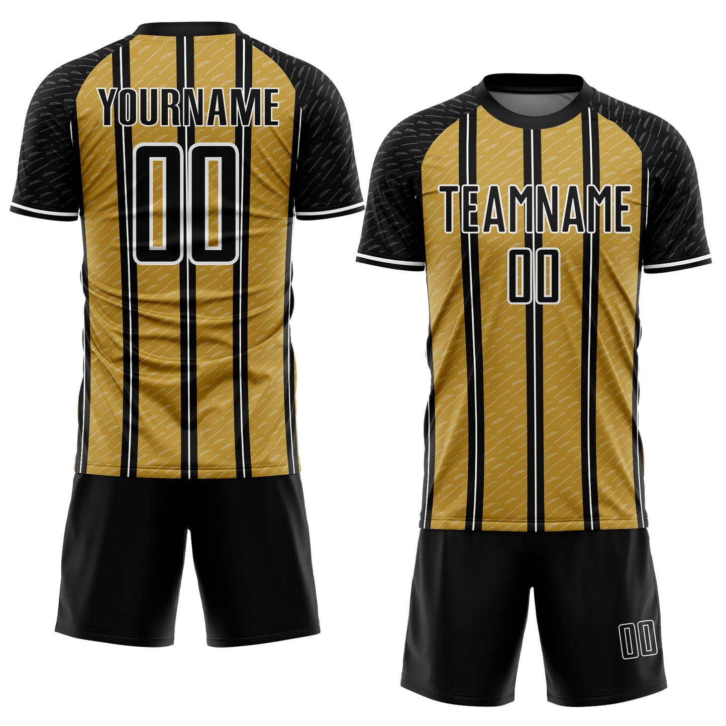 Custom Black Old Gold-White Line Sublimation Soccer Uniform Jersey view 2